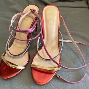 Raye Heels Colorful Red Rainbow Stilettos Sz 7.5 NWOT